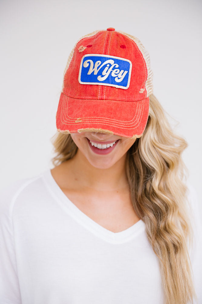 METALLIC WIFEY PATCH HAT Hats Judith March RED DISTRESSED  