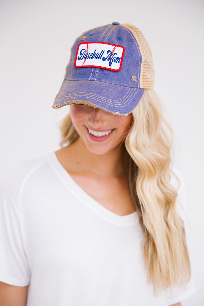 GAMEDAY HAT COLLECTION Hats Judith March BASEBALL MOM RECTANGLE - DENIM DISTRESSED  