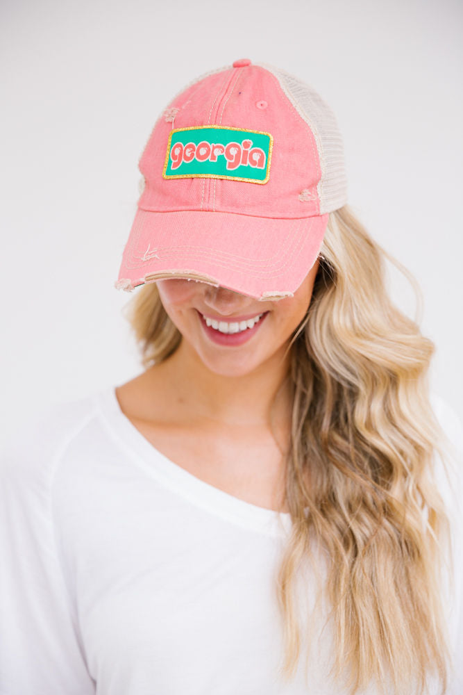 PEACHY GEORGIA PATCH HAT Hats Judith March GRAPEFRUIT DISTRESSED  
