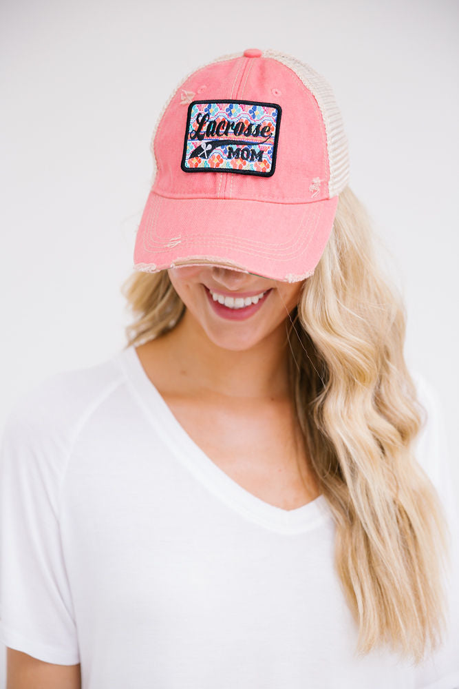 LACROSSE MOM PATCH HAT HAT Judith March GRAPEFRUIT STRUCTURED  