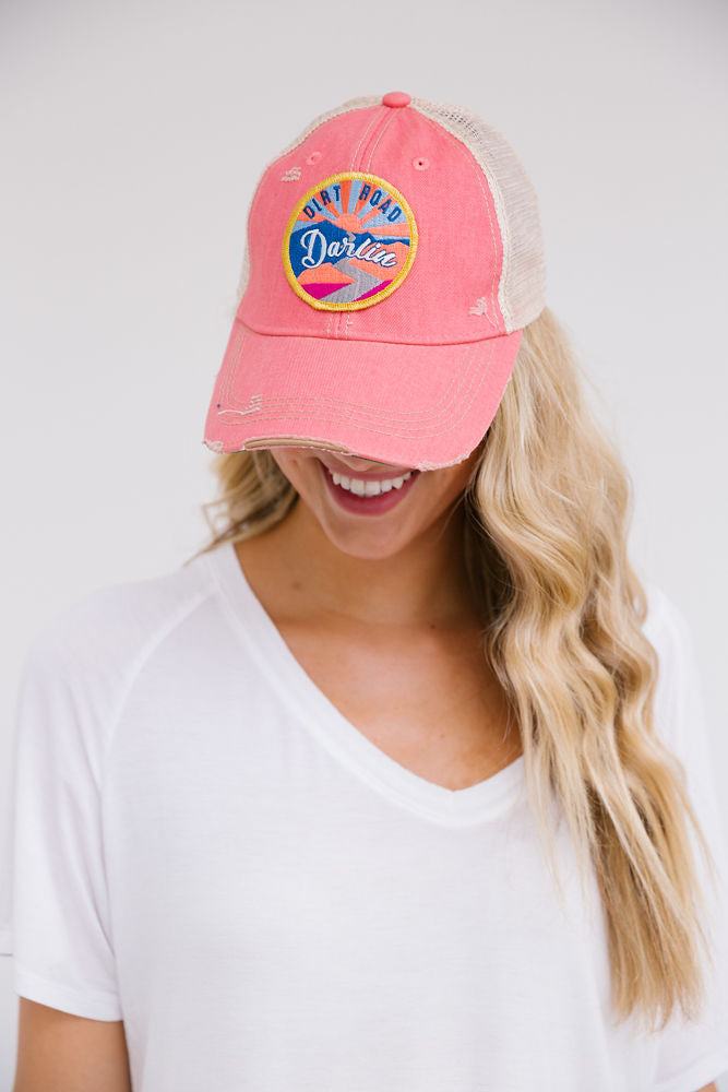 SUNSET DIRT ROAD DARLIN PATCH HAT Hats Judith March CORAL DISTRESSED  