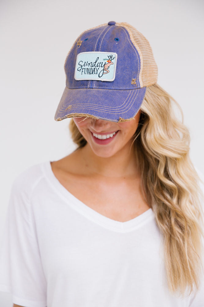 SUNDAY FUNDAY DEER PATCH HAT Hats Judith March DENIM DISTRESSED  