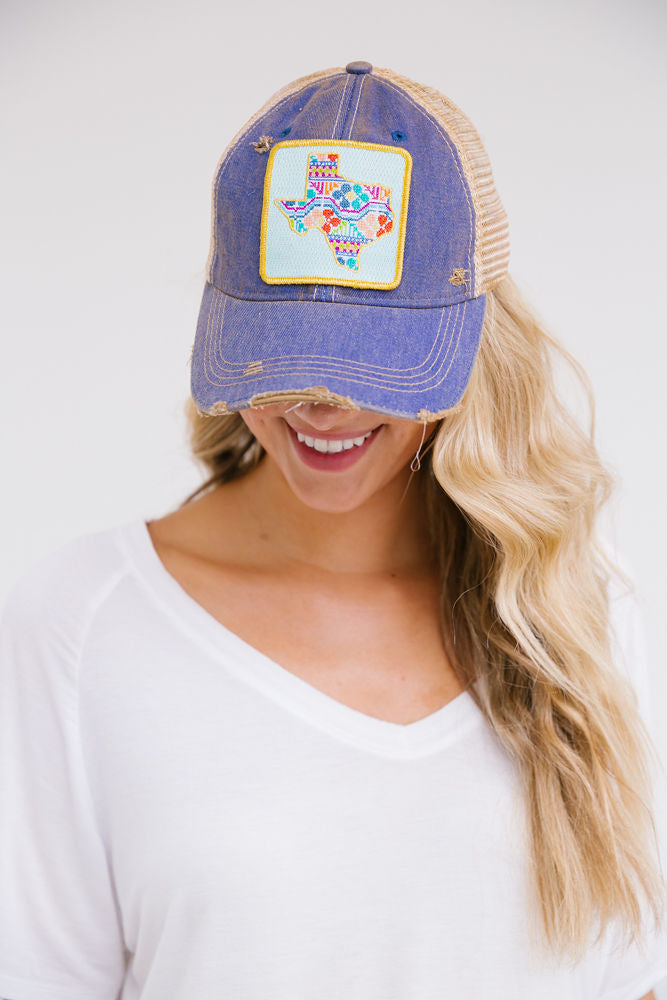 PATCHWORK TEXAS PATCH HAT Hats Judith March DENIM DISTRESSED  