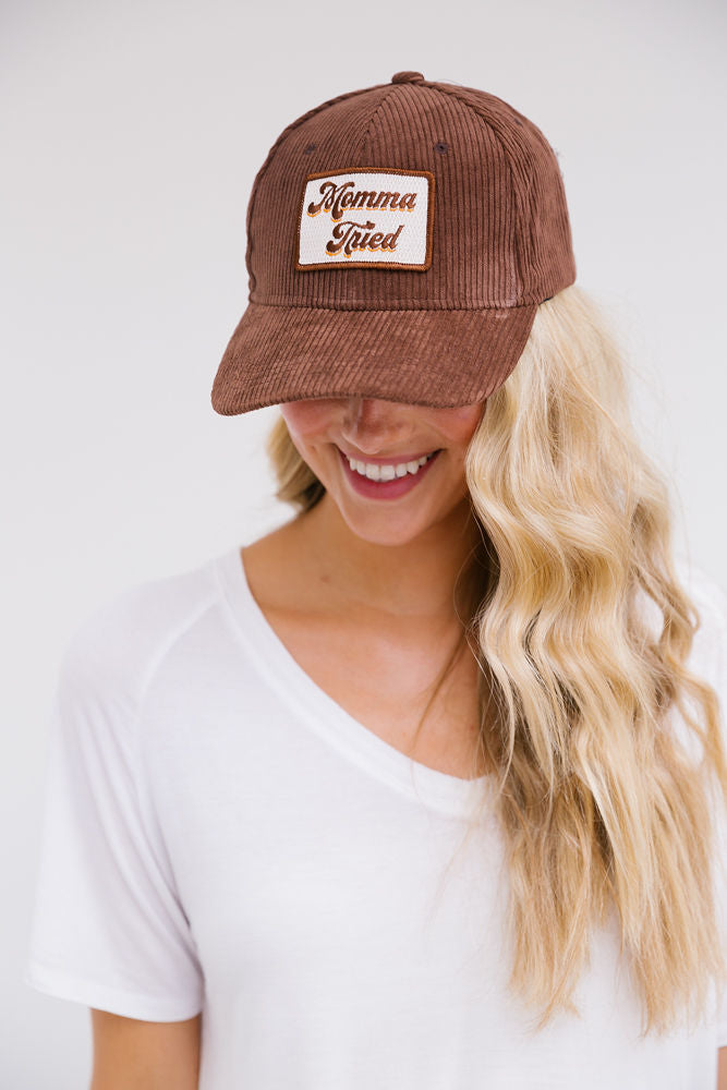 VINTAGE MOMMA TRIED PATCH HAT Hats Judith March MOCHA CORDUROY  