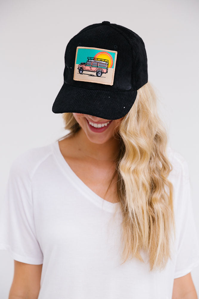SUNSET LAND ROVER PATCH HAT Hats Judith March BLACK CORDUROY  