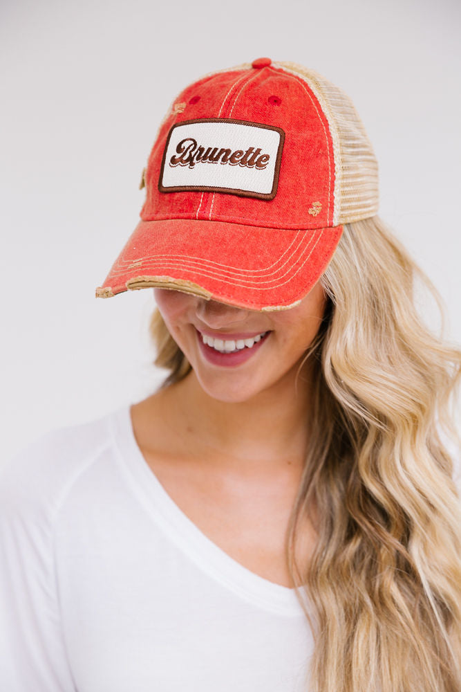 BRUNETTE PATCH HAT Hats Judith March RED DISTRESSED  