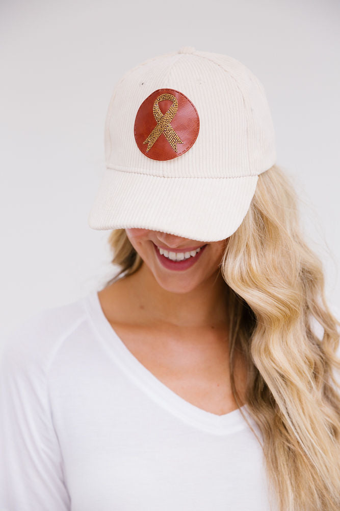 AWARENESS PATCH HAT HAT Judith March CREAM CORDUROY  - BROWN PATCH  