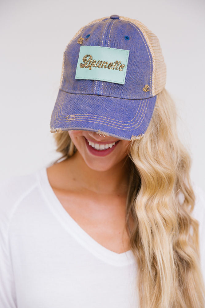TURQUOISE BEADED LEATHER BRUNETTE PATCH HAT