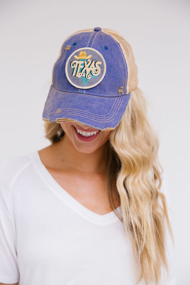 METALLIC TEXAS PATCH HAT Hats Judith March DENIM DISTRESSED  