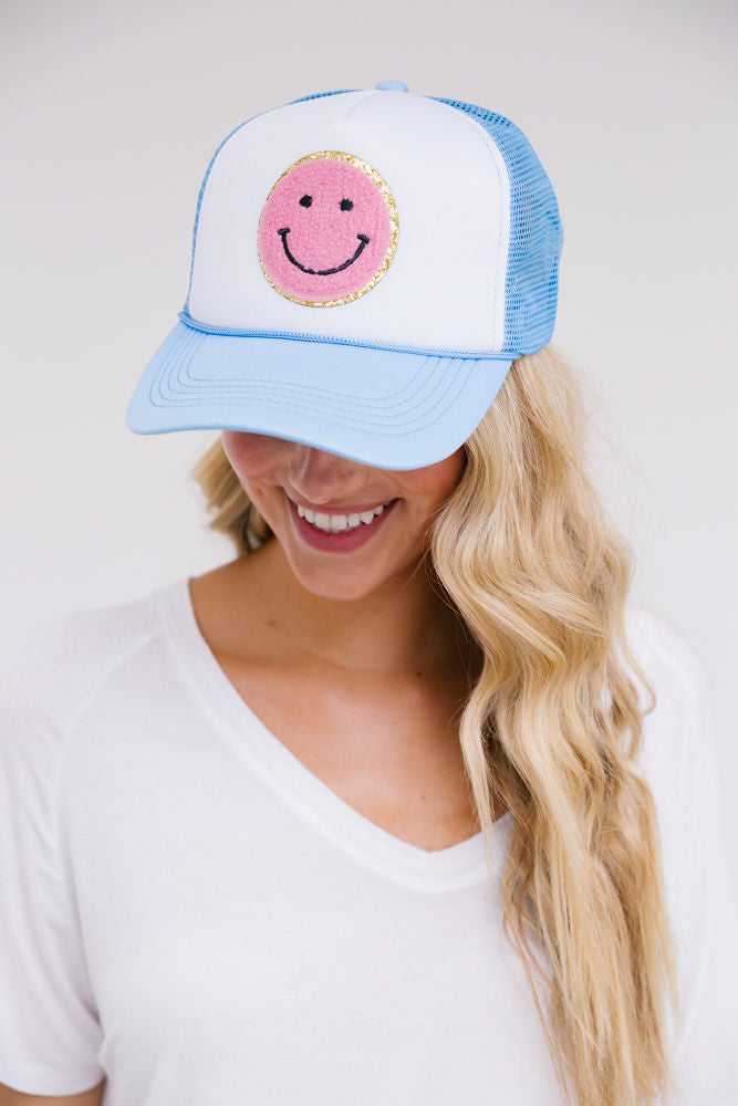 PINK SMILEY PATCH HAT