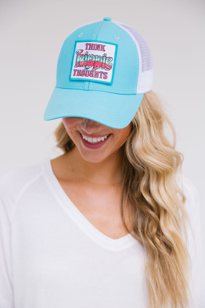 THINK HIPPIE THOUGHTS PATCH HAT Hats Judith March TURQUOISE STRUCTURED  