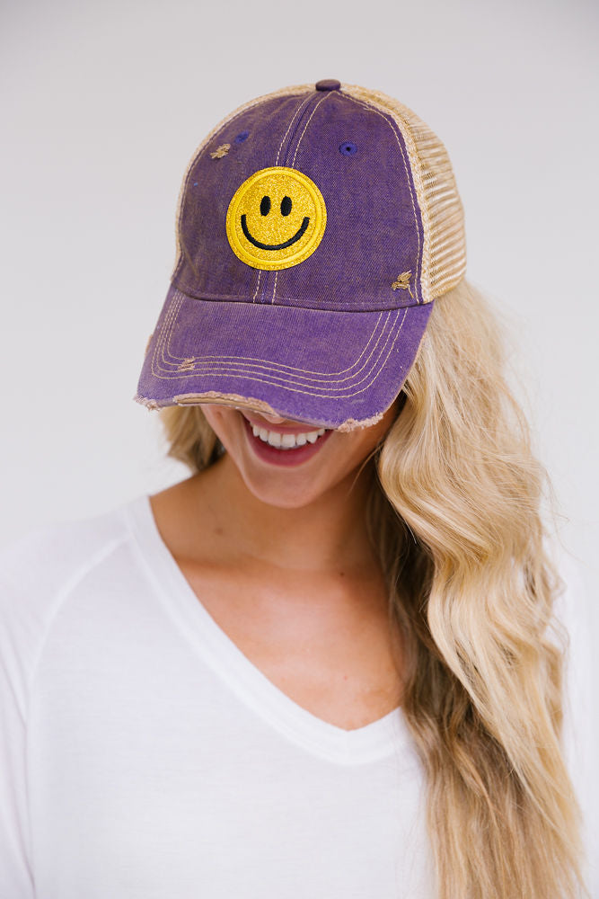 GOLD SMILEY PATCH HAT