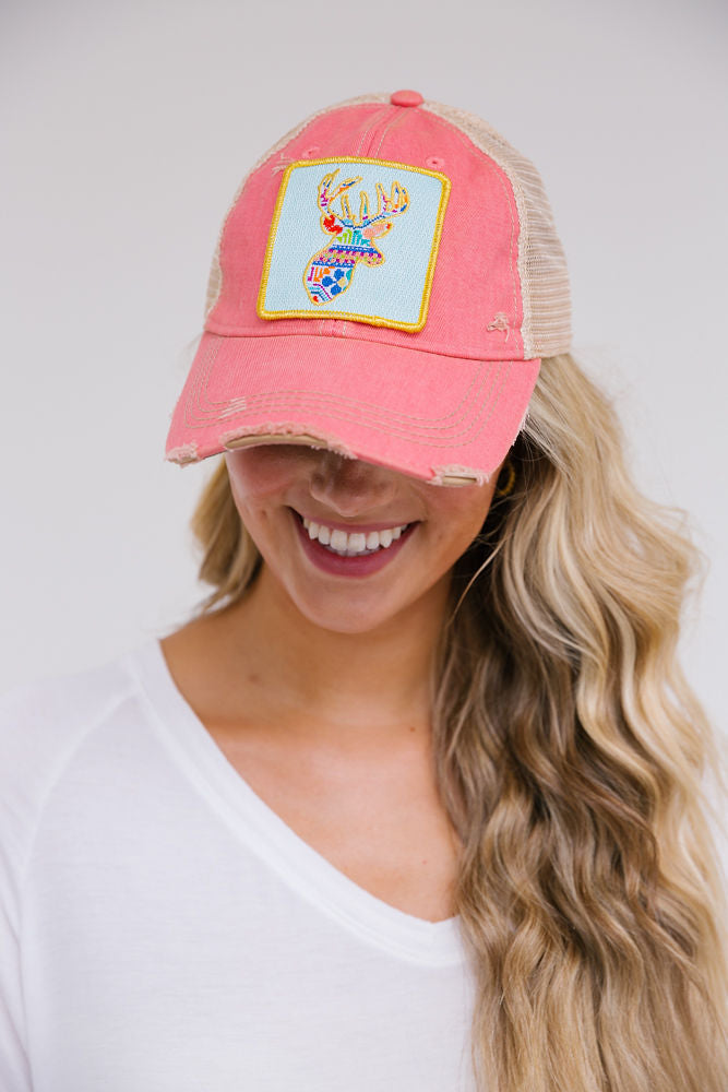 PATCHWORK DEER PATCH HAT Hats Judith March GRAPEFRUIT DISTRESSED  