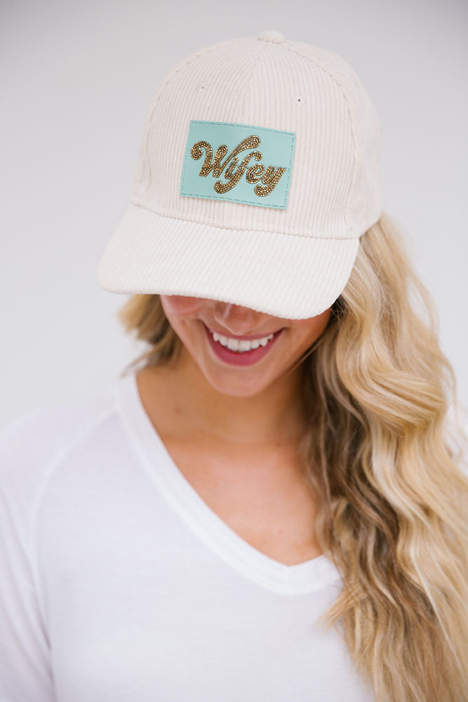 TURQUOISE BEADED LEATHER WIFEY PATCH HAT
