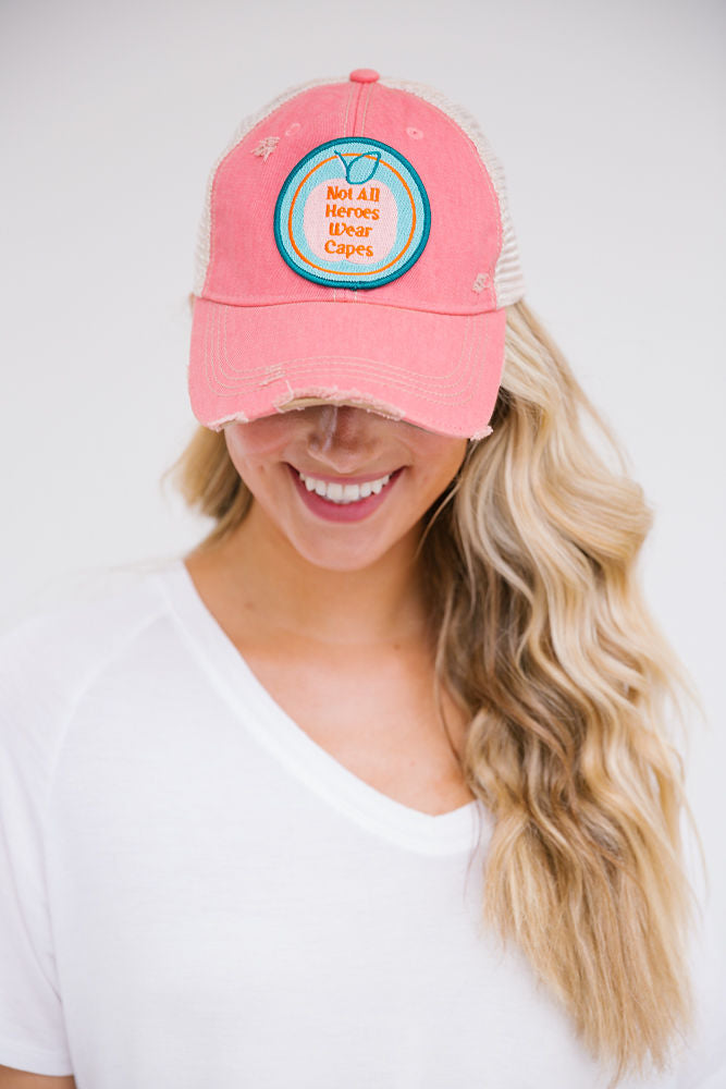 NOT ALL HEROES WEAR CAPES - GRAPEFRUIT TEACHER PATCH HAT HAT Judith March   