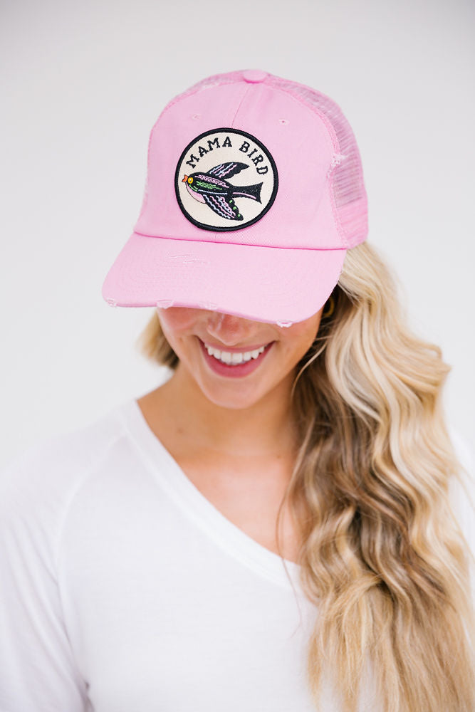MIDNIGHT MAMA BIRD PATCH HAT Hats Judith March PINK ON PINK DISTRESSED  