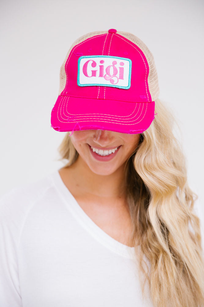 GIGI PATCH HAT Hats Judith March PINK DISTRESSED  
