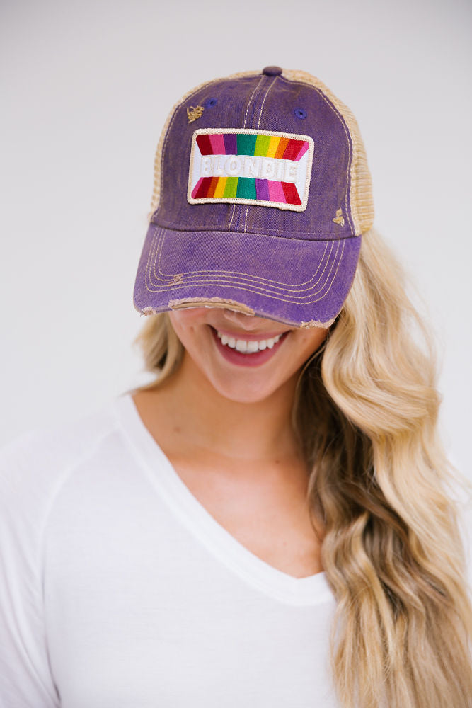 BLONDIE RAINBOW PATCH HAT Hats Judith March PURPLE DISTRESSED  