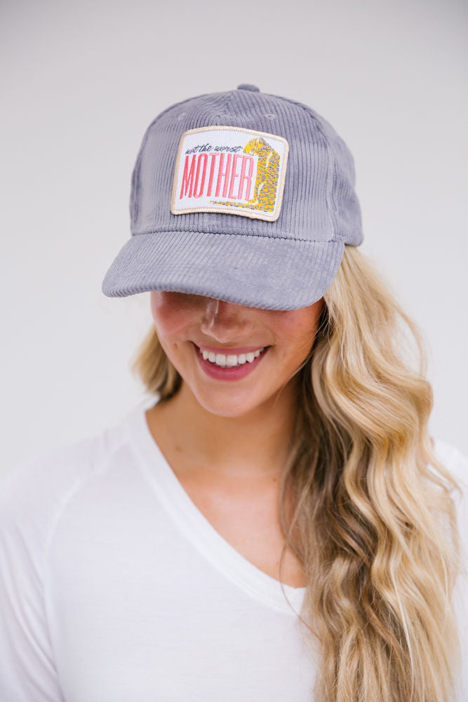 NOT THE WORST MOTHER PATCH Hats Judith March GREY CORDUROY  