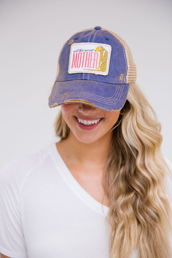 NOT THE WORST MOTHER PATCH Hats Judith March DENIM DISTRESSED  