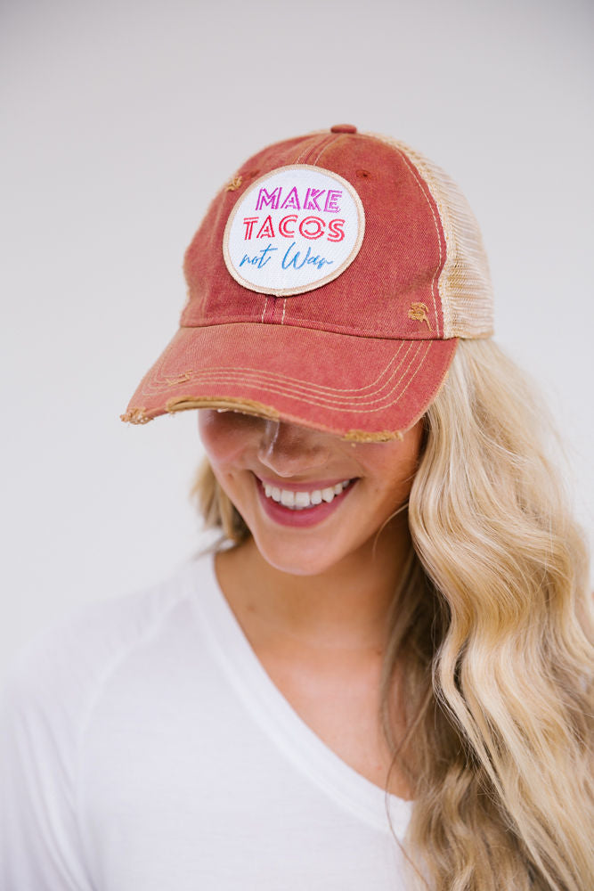 MAKE TACOS NOT WAR PATCH HAT Hats Judith March RUST DISTRESSED  