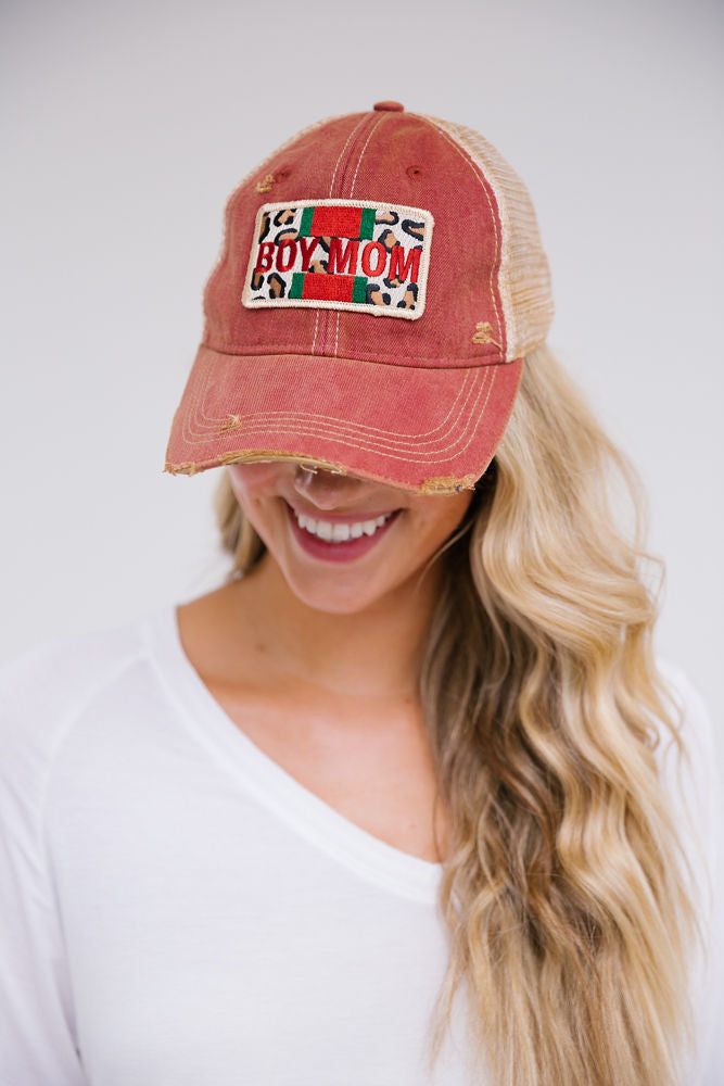 BOY MOM LEOPARD PATCH HAT Hats Judith March RUST DISTRESSED  