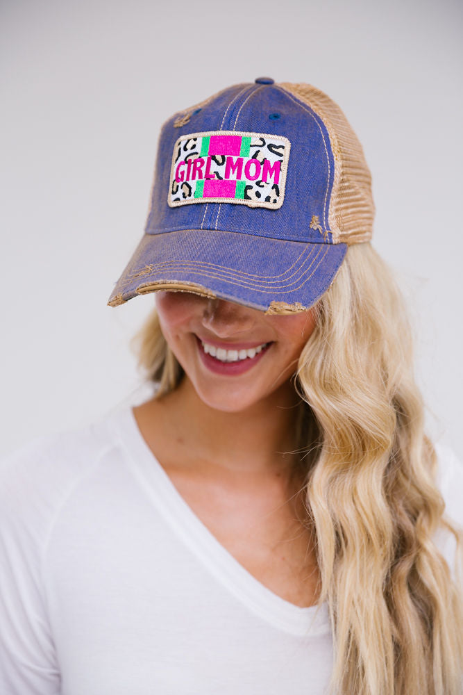 GIRL MOM LEOPARD PATCH HAT Hats Judith March DENIM DISTRESSED  