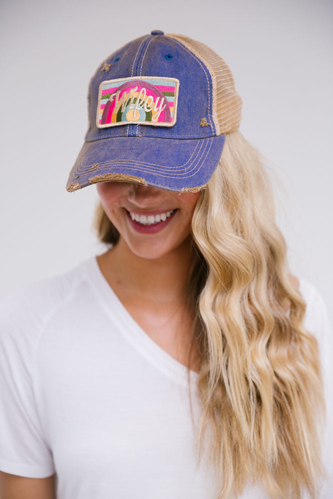 WIFEY RAINBOW PATCH HAT Hats Judith March DENIM DISTRESSED  