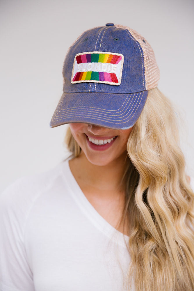 BLONDIE RAINBOW PATCH HAT Hats Judith March DENIM DISTRESSED  