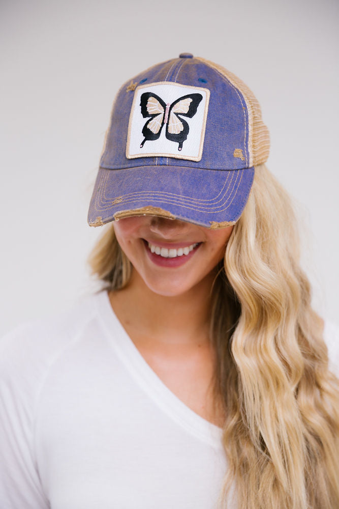 ELLA BUTTERFLY PATCH HAT HAT Judith March DENIM DISTRESSED  