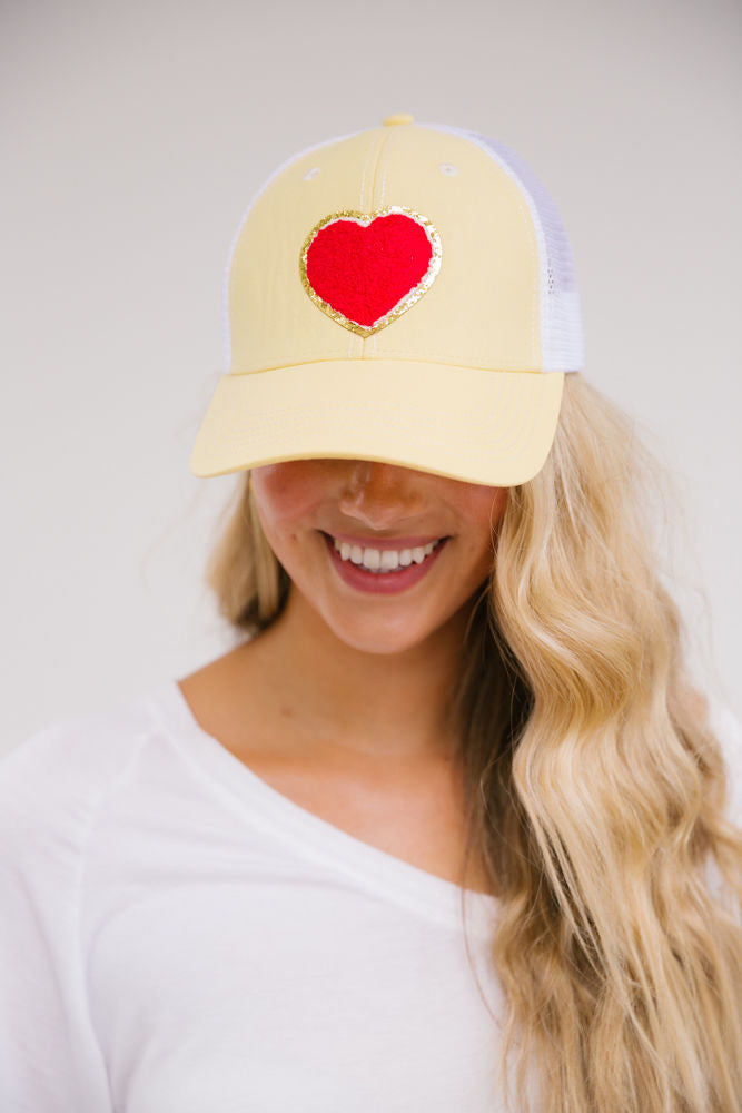 TERRY HEART PATCH HAT - YELLOW