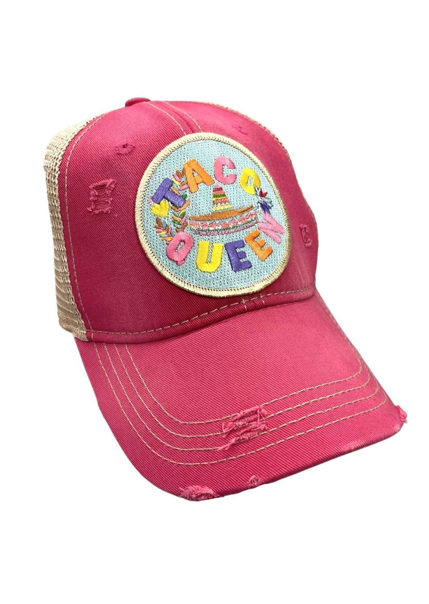 TACO QUEEN PATCH HAT Hats Judith March HOT PINK DISTRESSED