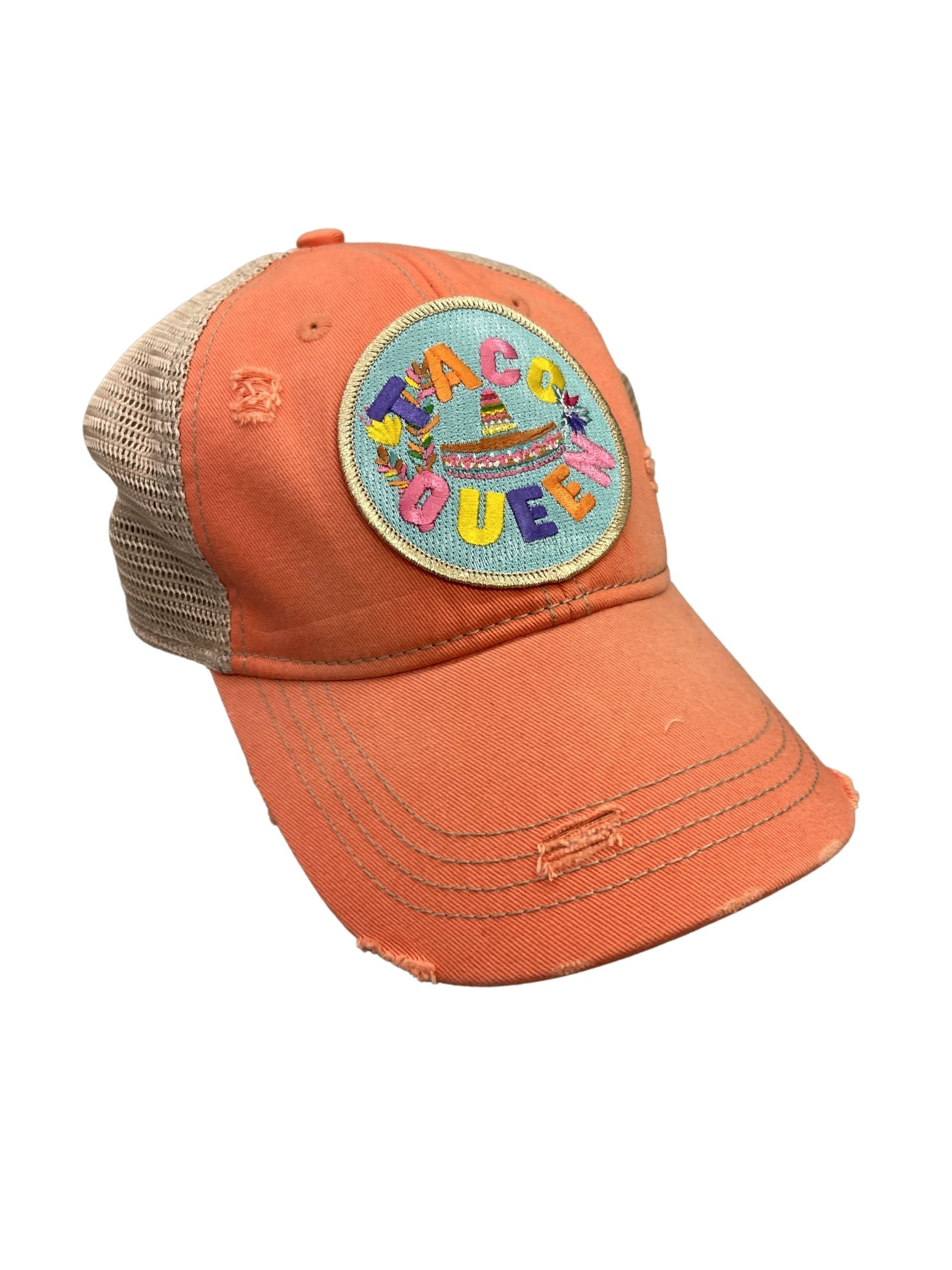 TACO QUEEN PATCH HAT Hats Judith March CORAL DISTRESSED  
