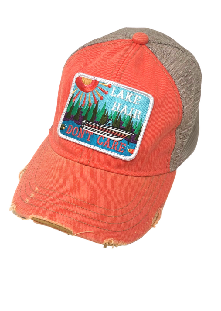 ABSTRACT LAKE HAIR DON'T CARE PATCH HAT Hats Judith March CORAL DISTRESSED  