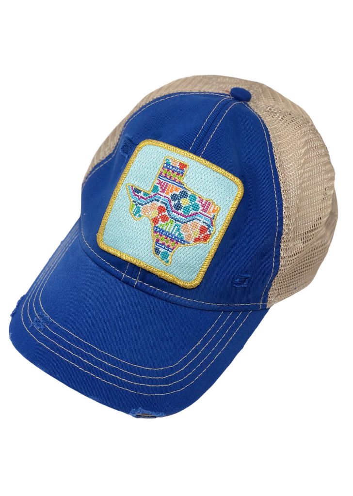 PATCHWORK TEXAS PATCH HAT Hats Judith March ROYAL BLUE DISTRESSED  