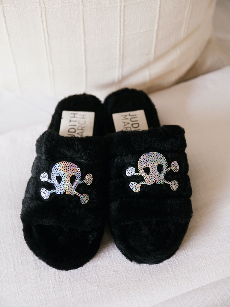 CUSTOM FUR SLIPPERS SHOES Judith March S/M (5-7) BLACK OPEN TOE 