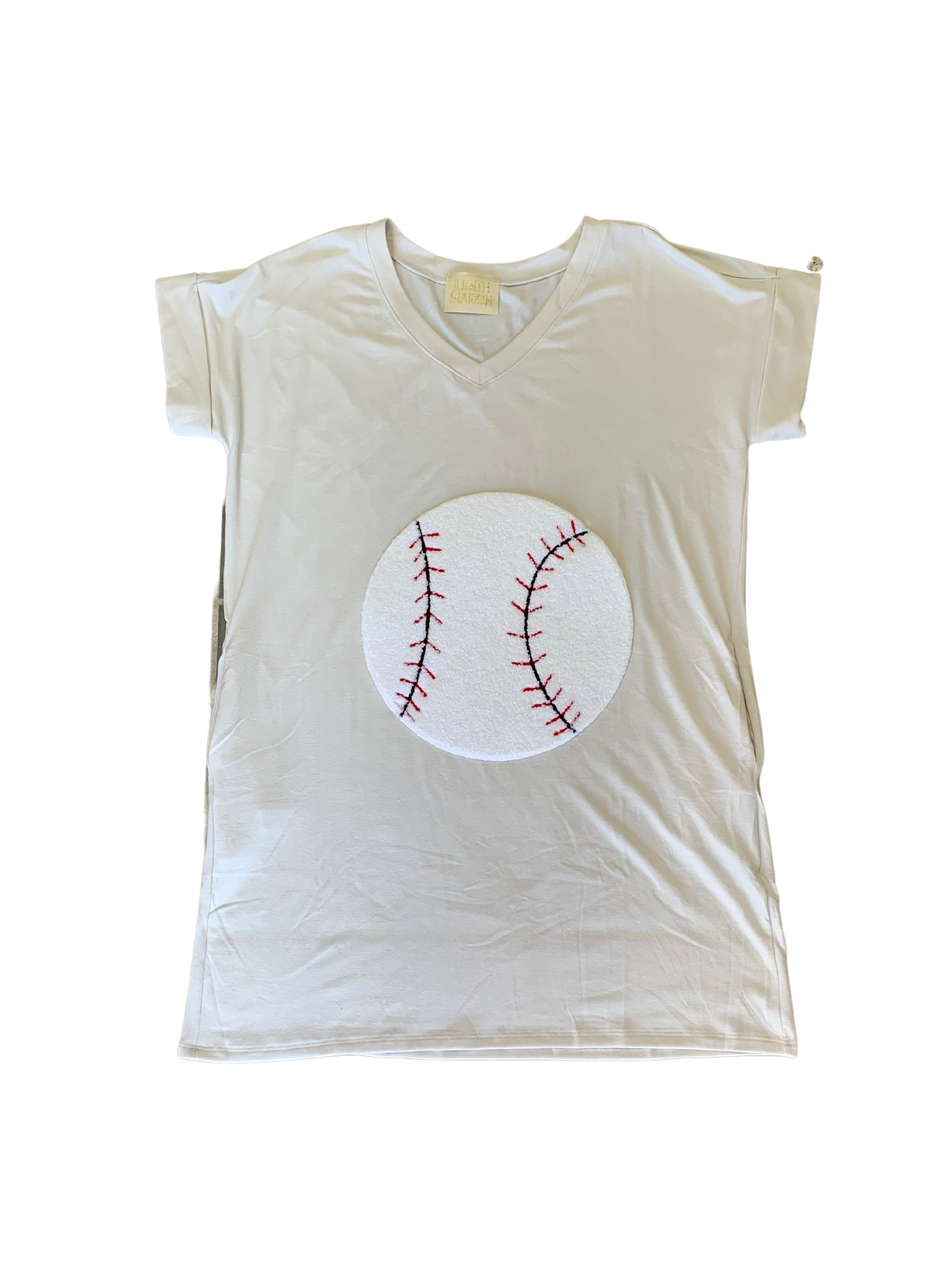 BASEBALL T-SHIRT DRESS WITH POCKETS Dresses Judith March SMALL BONE