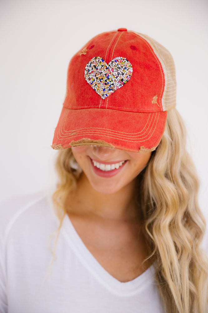 CONFETTI HEART PATCH HAT Hats Judith March RED - MULTI CONFETTI  