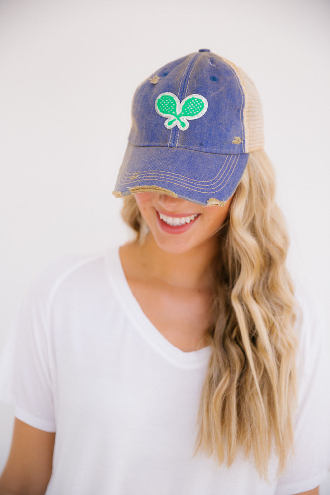 TENNIS DISTRESSED PATCH HAT Hats Judith March DENIM  