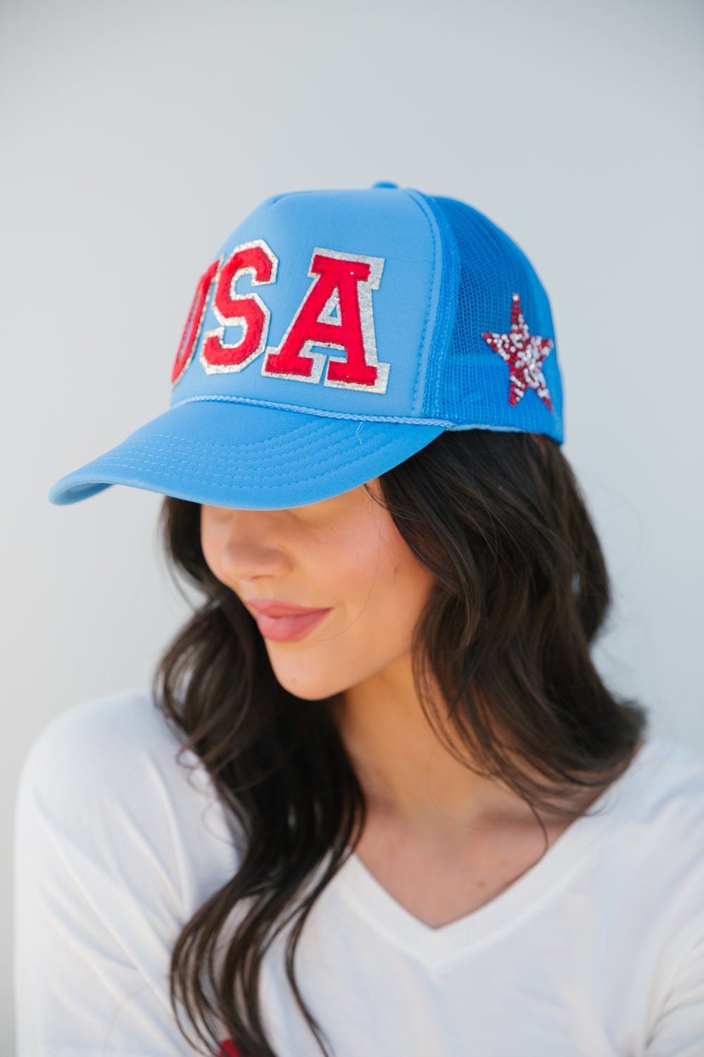 MISS USA BLUE TRUCKER HAT HAT Judith March