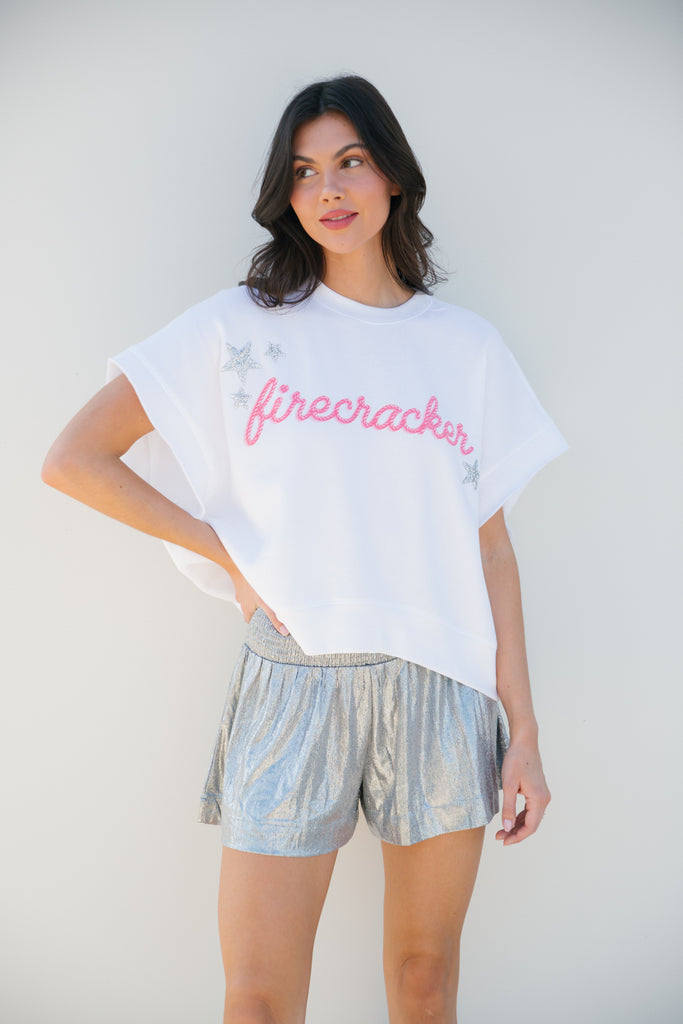 SHE’S A FIRECRACKER WHITE TEE TEE Judith March   