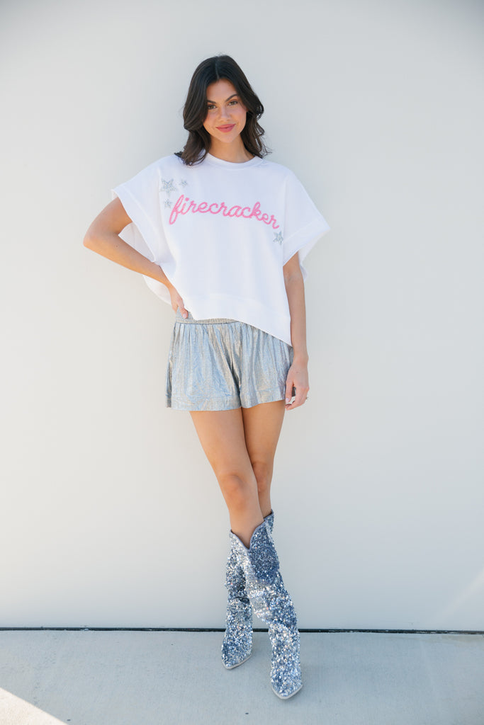 SHE’S A FIRECRACKER WHITE TEE TEE Judith March   