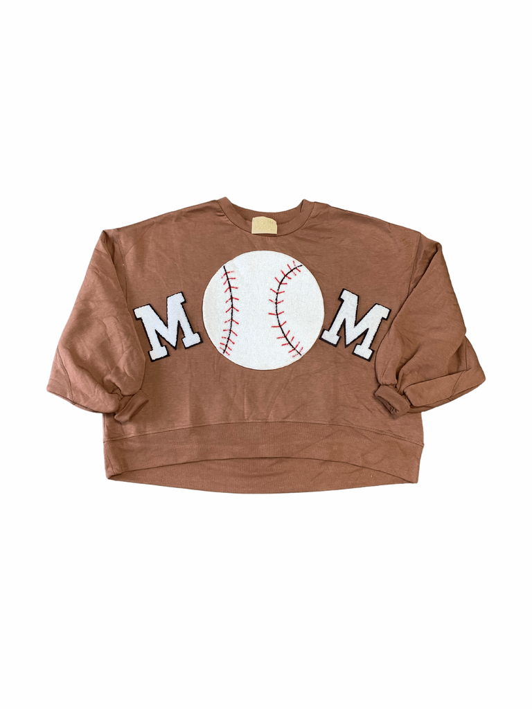 BASEBALL MOM PULLOVER TOPS Judith March SMALL BROWN 