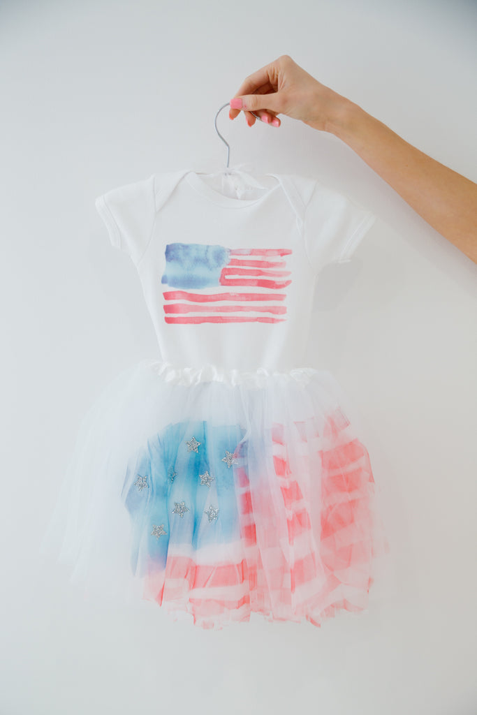 Kids white tutu with a watercolor flag