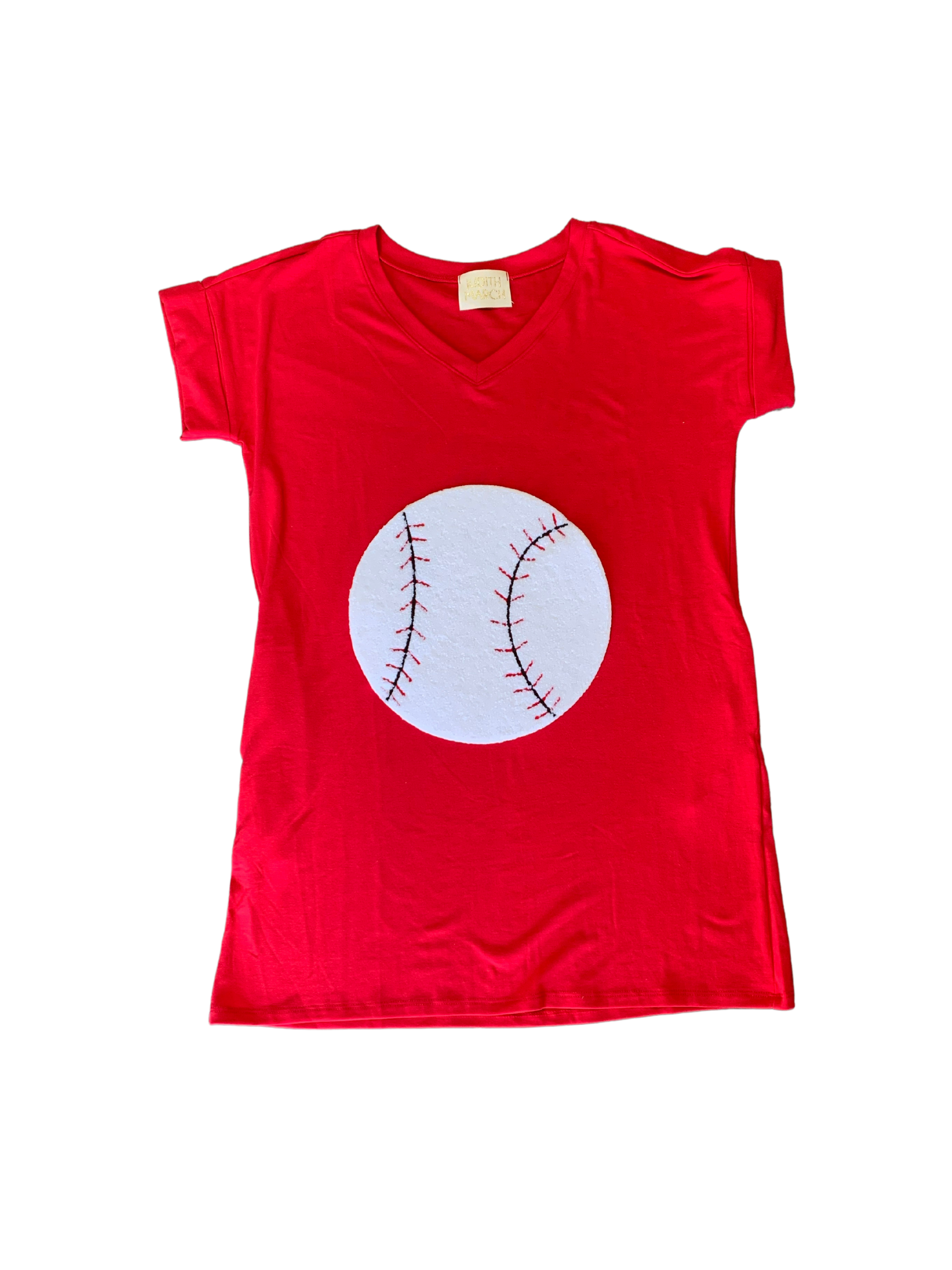 BASEBALL T-SHIRT DRESS WITH POCKETS Dresses Judith March SMALL RED