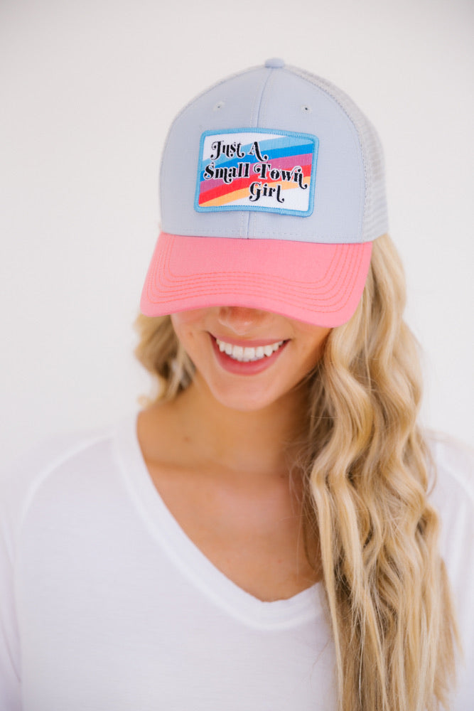 JUST A SMALL TOWN GIRL PATCH HAT Hats Judith March TWO TONE GREY/MELON  