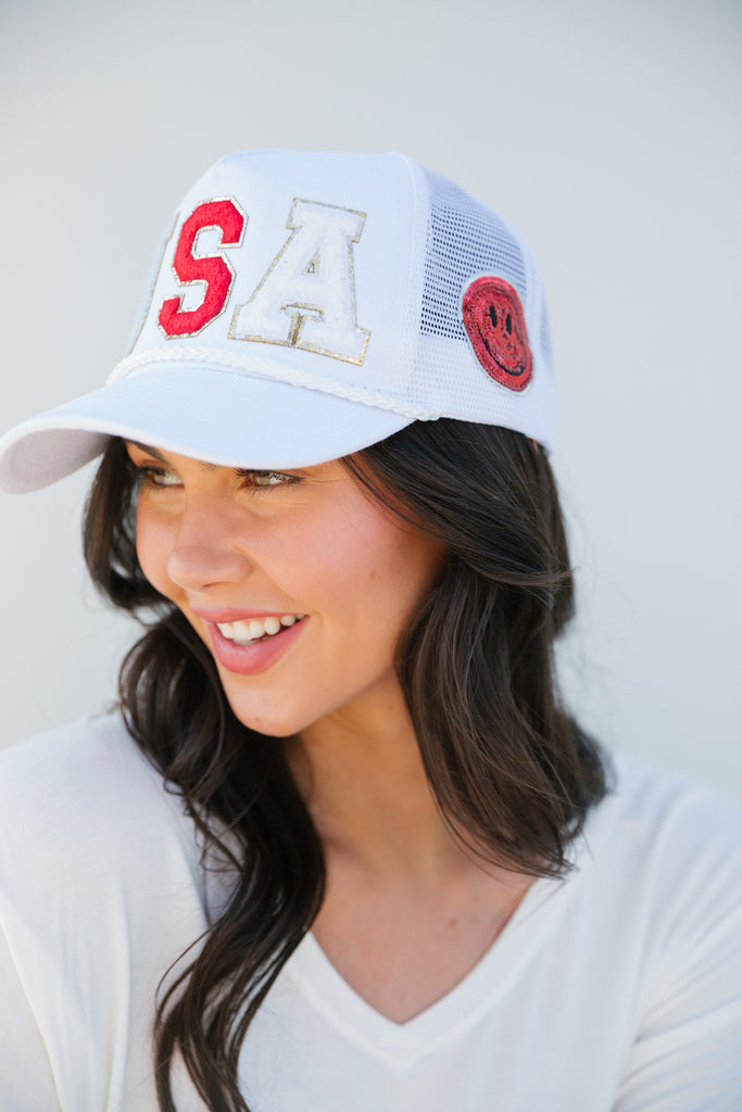 USA MADE WHITE TRUCKER HAT HAT Judith March   